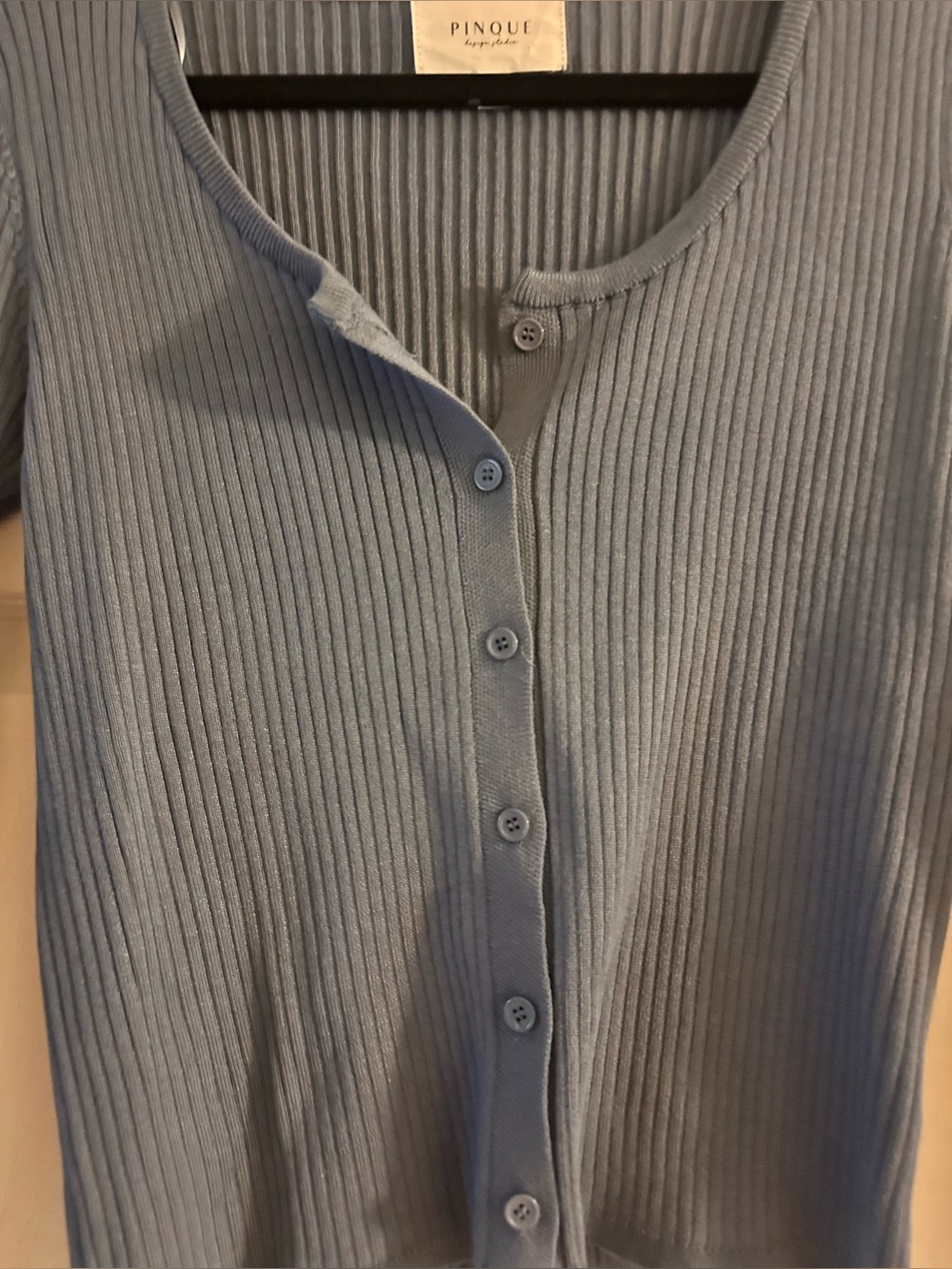 Pinque Blue Ribbed Button Front Cardigan Top Size Large - Picture 3 of 7